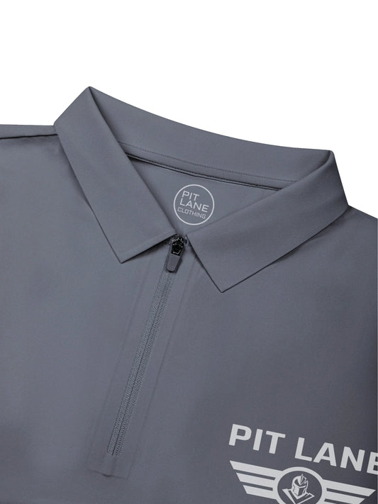 Pit Lane Clothing: Quarter-Zip Performance Polo Shirt - Titanium
