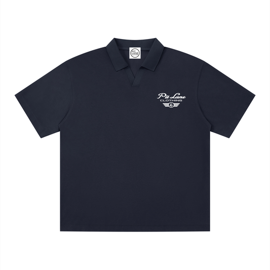 Pit Lane Clothing: Drop Shoulder Polo Shirt - Navy Blue