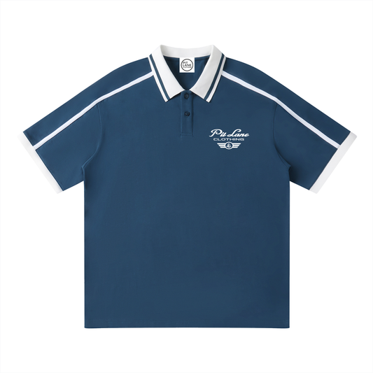 Pit Lane Clothing: Contrast Piping Polo Shirt - Petrol Blue