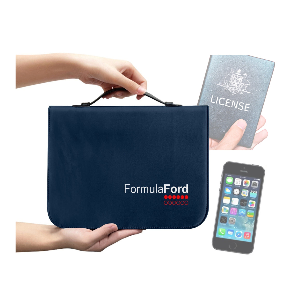 FORMULA FORD Official Leather - Licence, Phone and Documents Holder - Navy - 4 SIZES