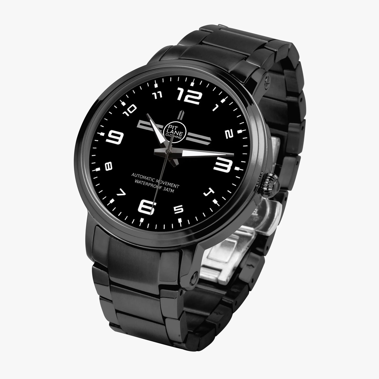 Pit Lane Clothing:  'Blade' stainless steel watch - Black metal band