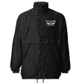 A black zip-up windbreaker jacket with a high collar, featuring a white 'PIT LANE' winged logo printed on the left chest, displayed on a clean white background.