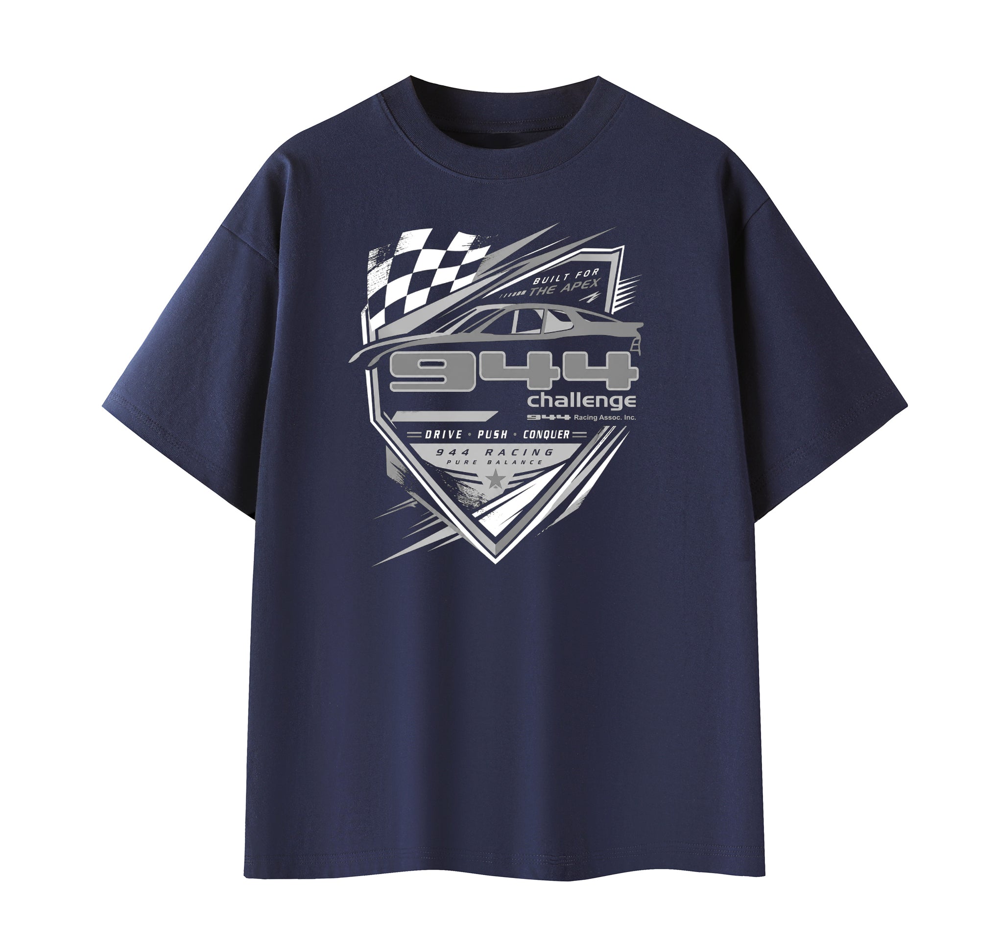 944 Challenge Official T-shirt - 944 Silver racing logo on Navy