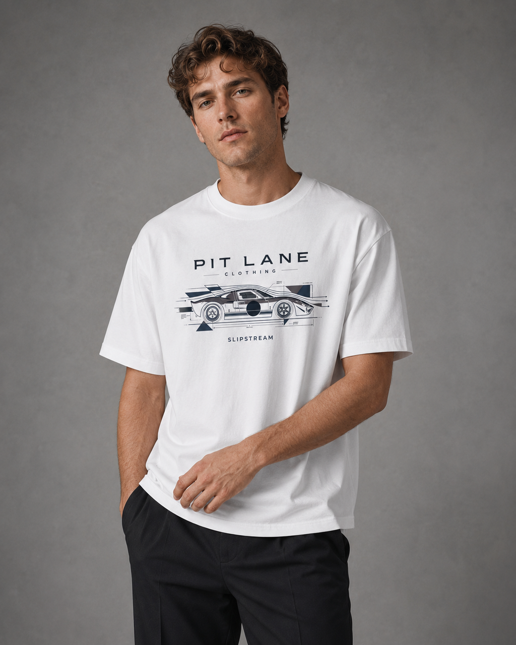 Motorsport Graphic T-Shirt – Premium Cotton – Slipstream – White | PIT LANE CLOTHING