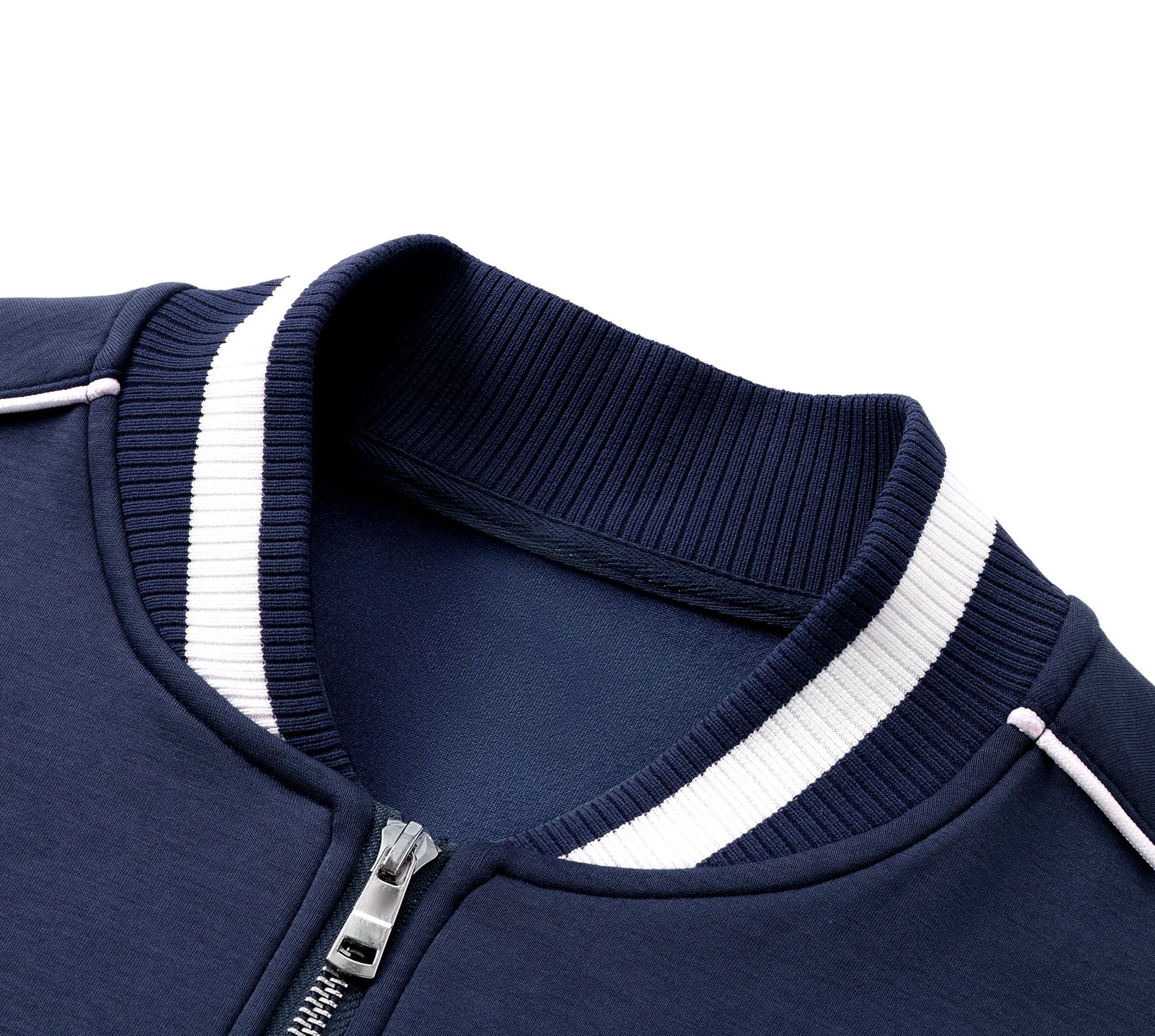 Pit Lane Clothing: Contrast Piping Zip Bomber Jacket - Navy Blue