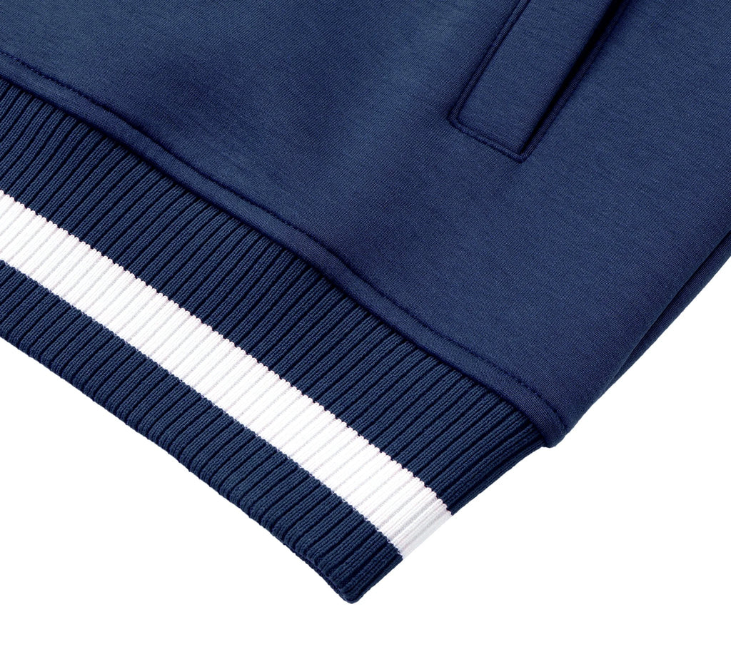 Pit Lane Clothing: Contrast Piping Zip Bomber Jacket - Navy Blue