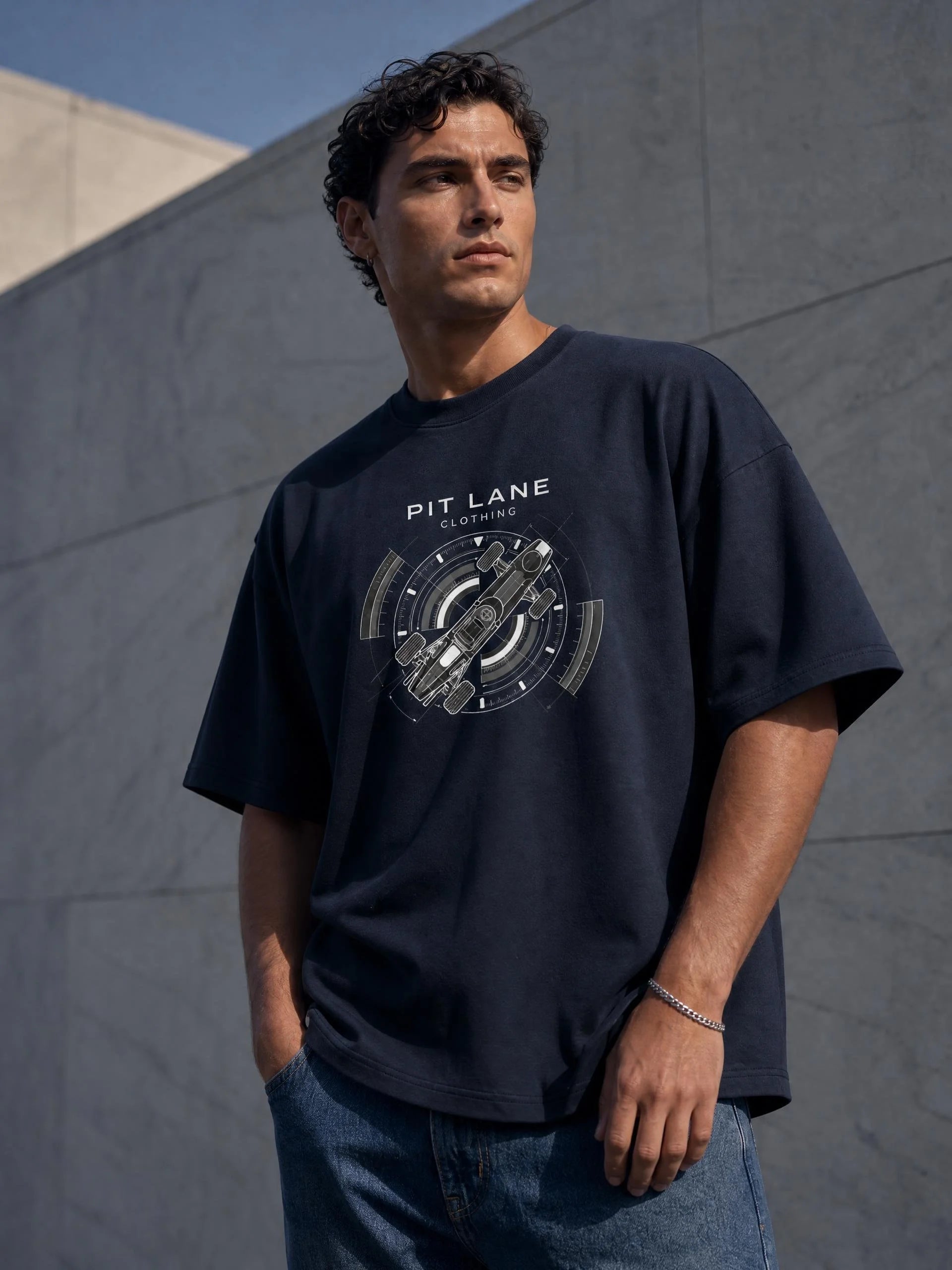 Pit Lane Clothing: Pure Cotton T-Shirt - A Racer's Tee - Graphic Navy