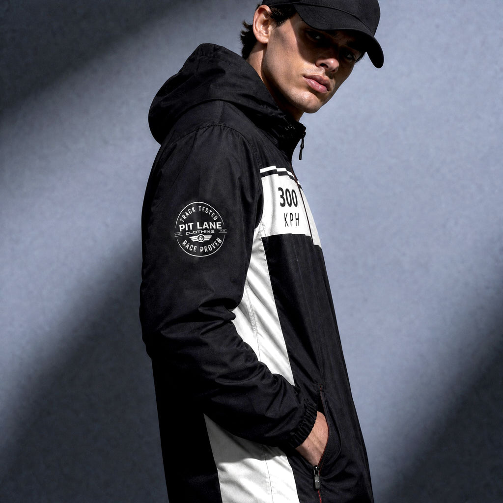Racing Jacket – Hooded with Quilted Lining – Black & White | PIT LANE CLOTHING