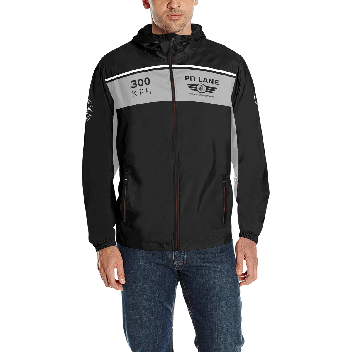 Racing Jacket – Hooded with Quilted Lining – Black & Silver | PIT LANE CLOTHING