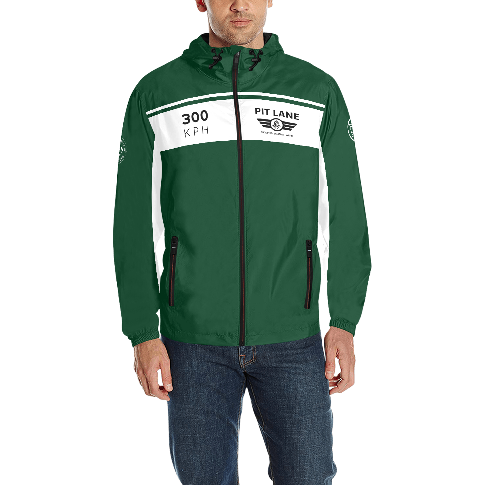 Racing Jacket – Hooded with Quilted Lining – British Racing Green & White | PIT LANE CLOTHING