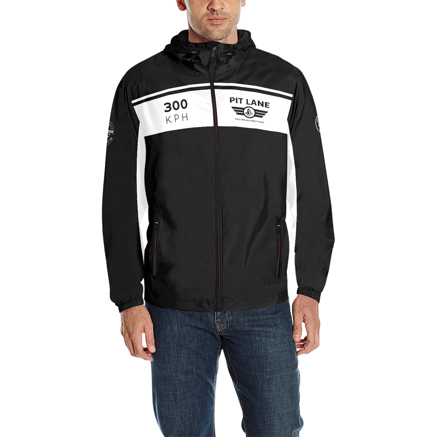 Pit Lane Clothing: 300 KPH Waterporoof Quilted Race Jacket - White Stripe