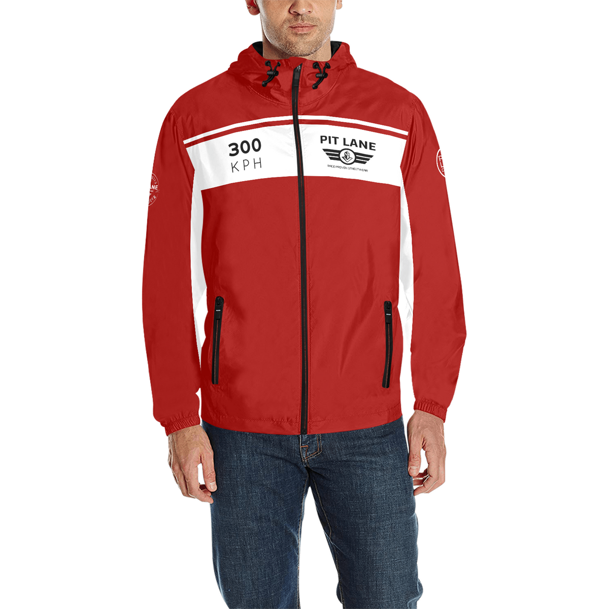 Racing Jacket – Hooded with Quilted Lining – Red & White | PIT LANE CLOTHING