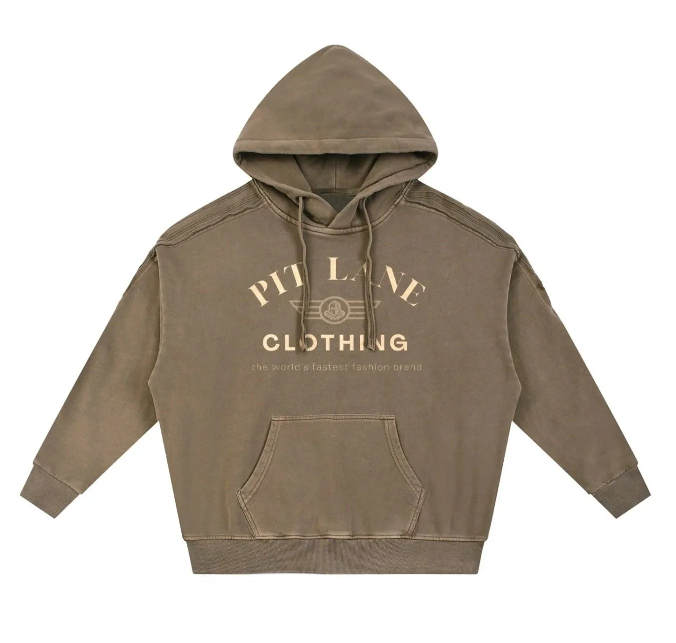 PIT LANE CLOTHING: Snow Washed Tape Raw Edge Hoodie - Brown