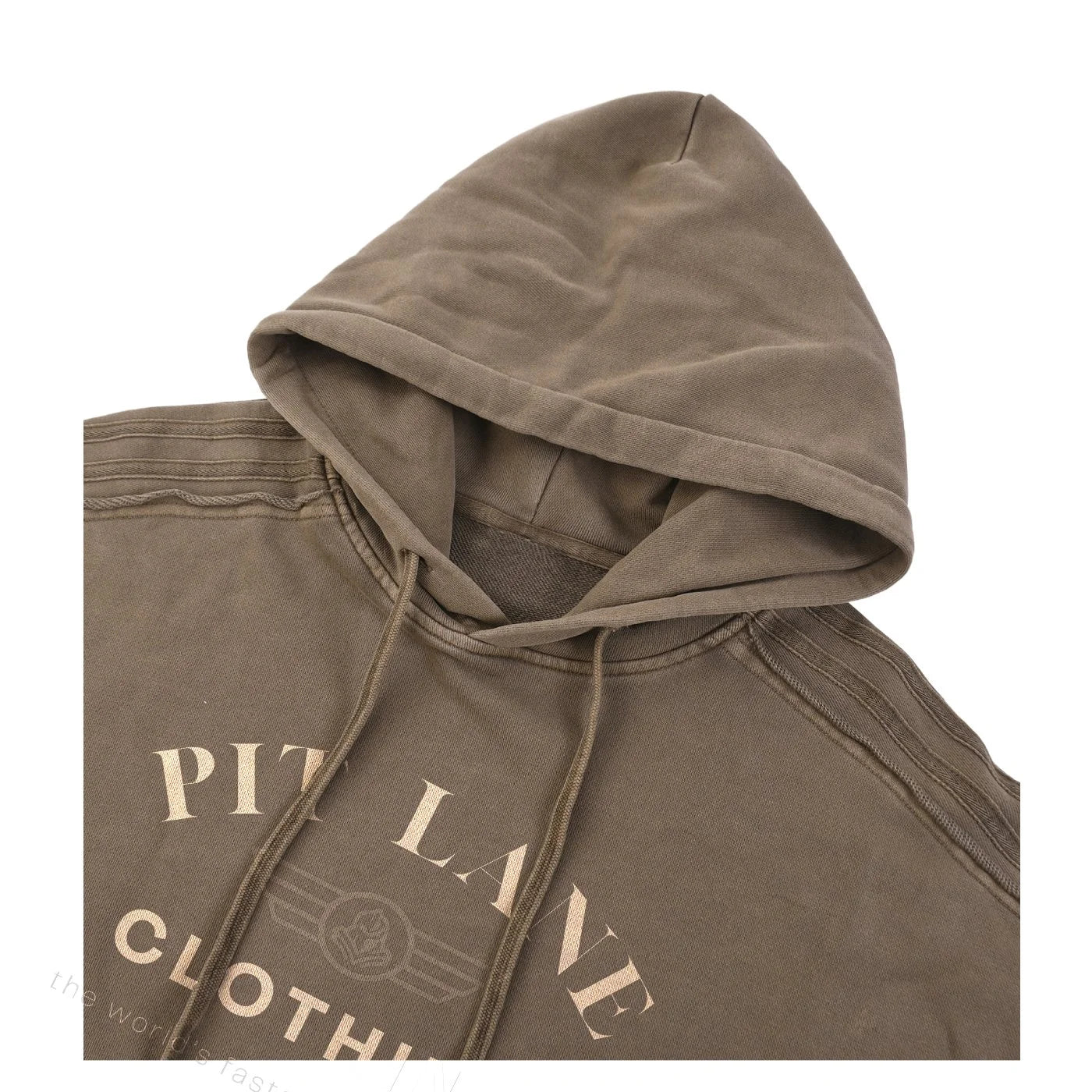PIT LANE CLOTHING: Snow Washed Tape Raw Edge Hoodie - Brown