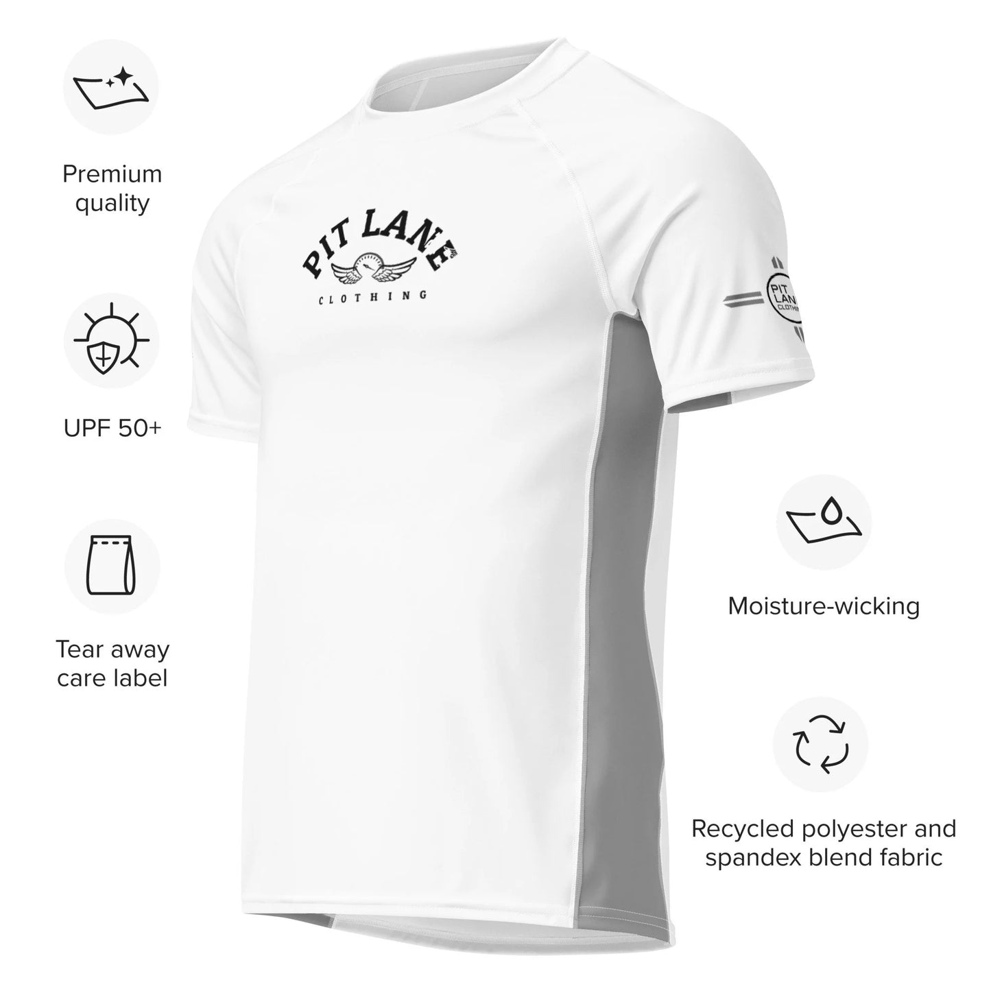 Pit Lane Clothing: UPF 50+ protection Performance Active Tee - White