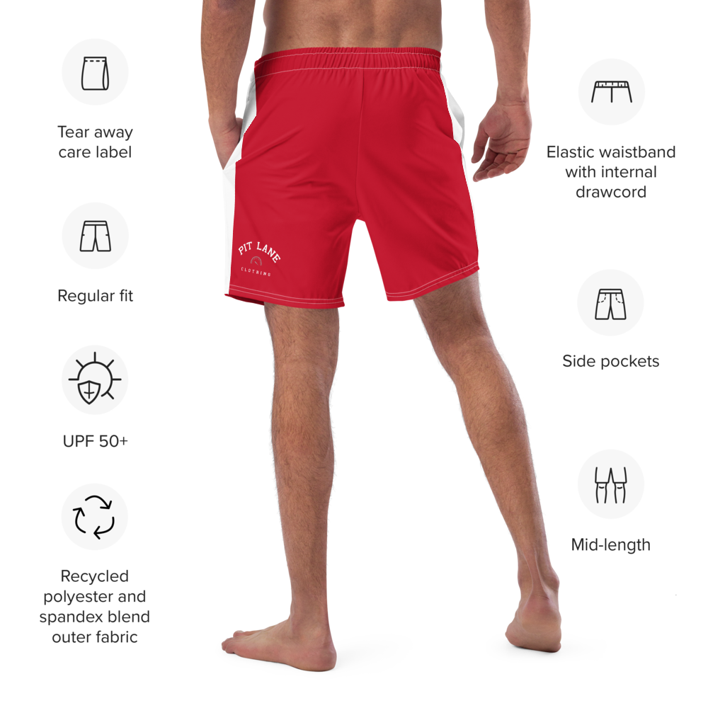 Pit Lane Clothing: European style swim trunks - Red flag