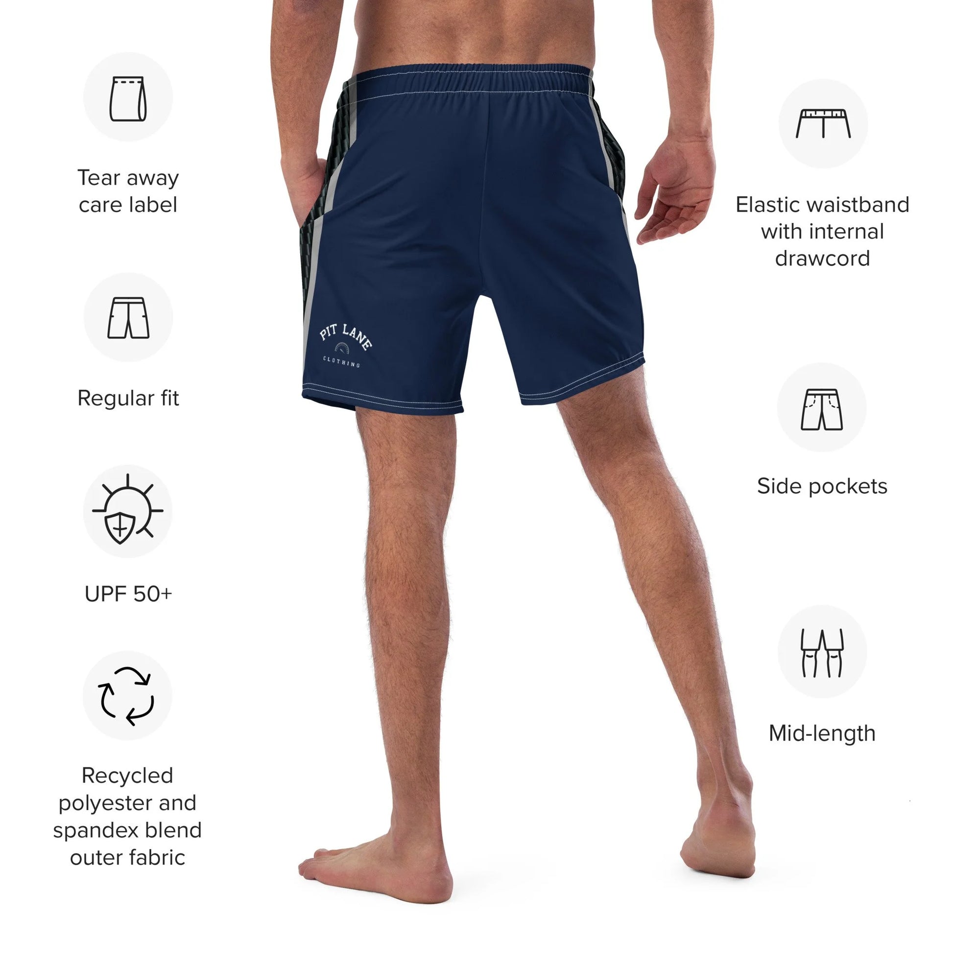 Pit Lane Clothing: European style swim trunks - Carbon fibre / Navy