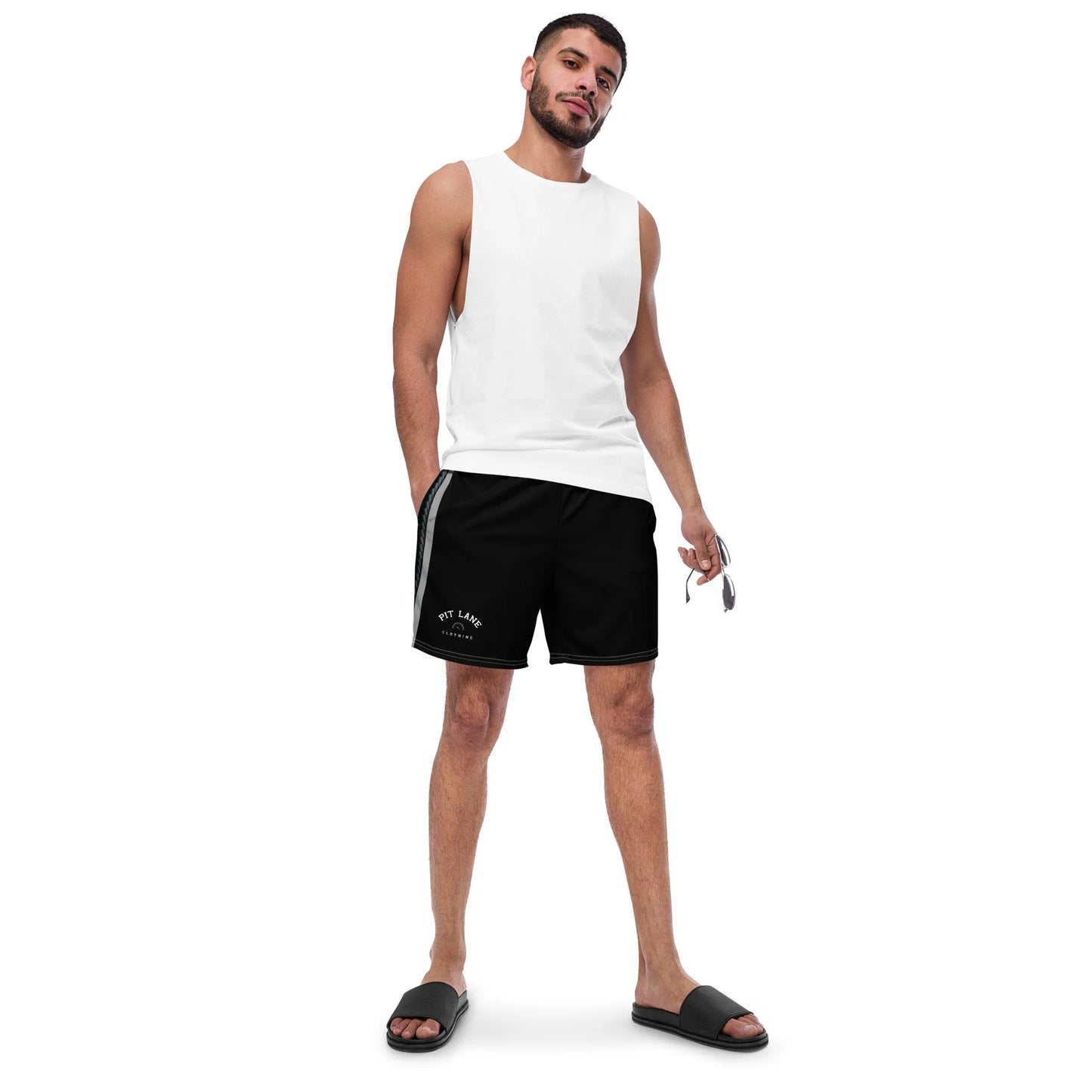 Pit Lane Clothing: European style swim trunks- Carbon fibre /black
