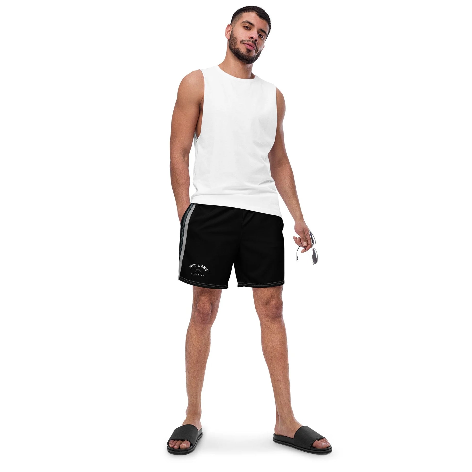 Pit Lane Clothing: European style swim trunks- Carbon fibre /black