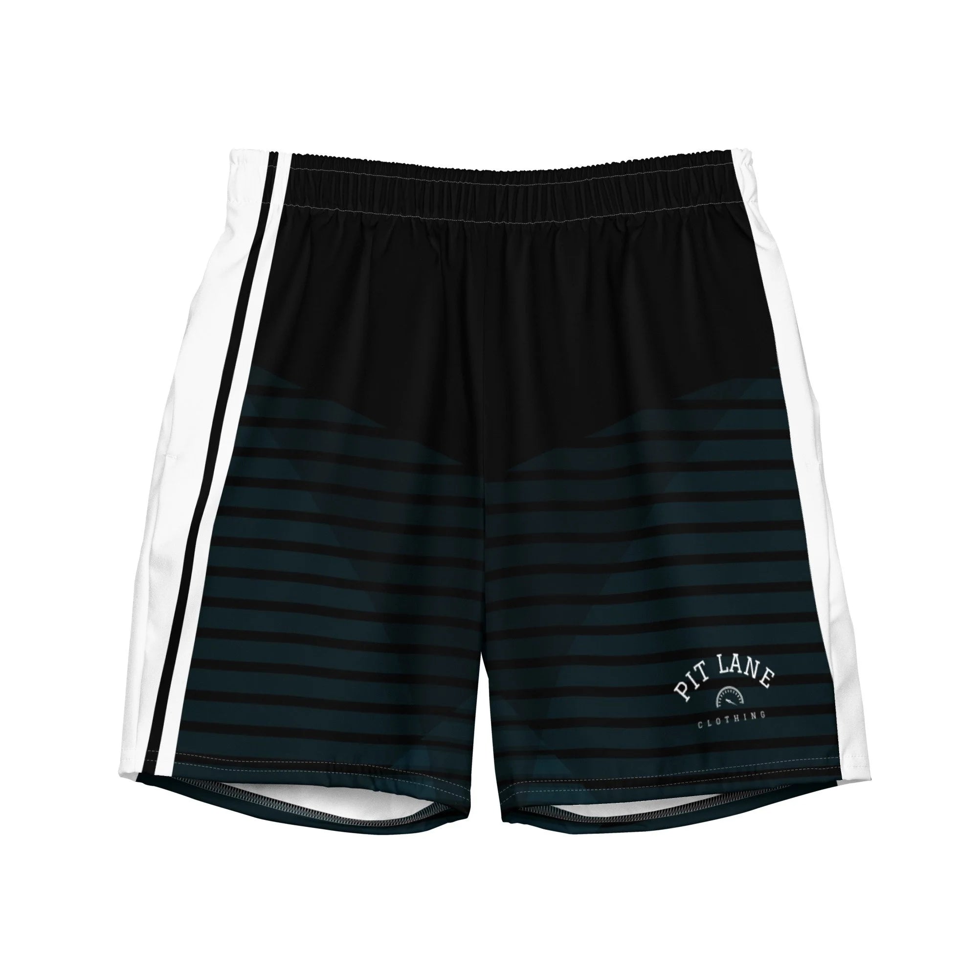 Pit Lane Clothing: European style swim trunks- Navy stripe