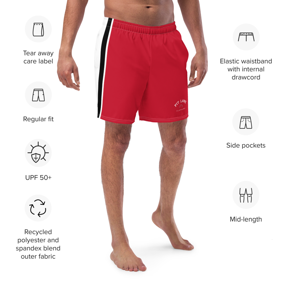 Pit Lane Clothing: European style swim trunks - Red flag