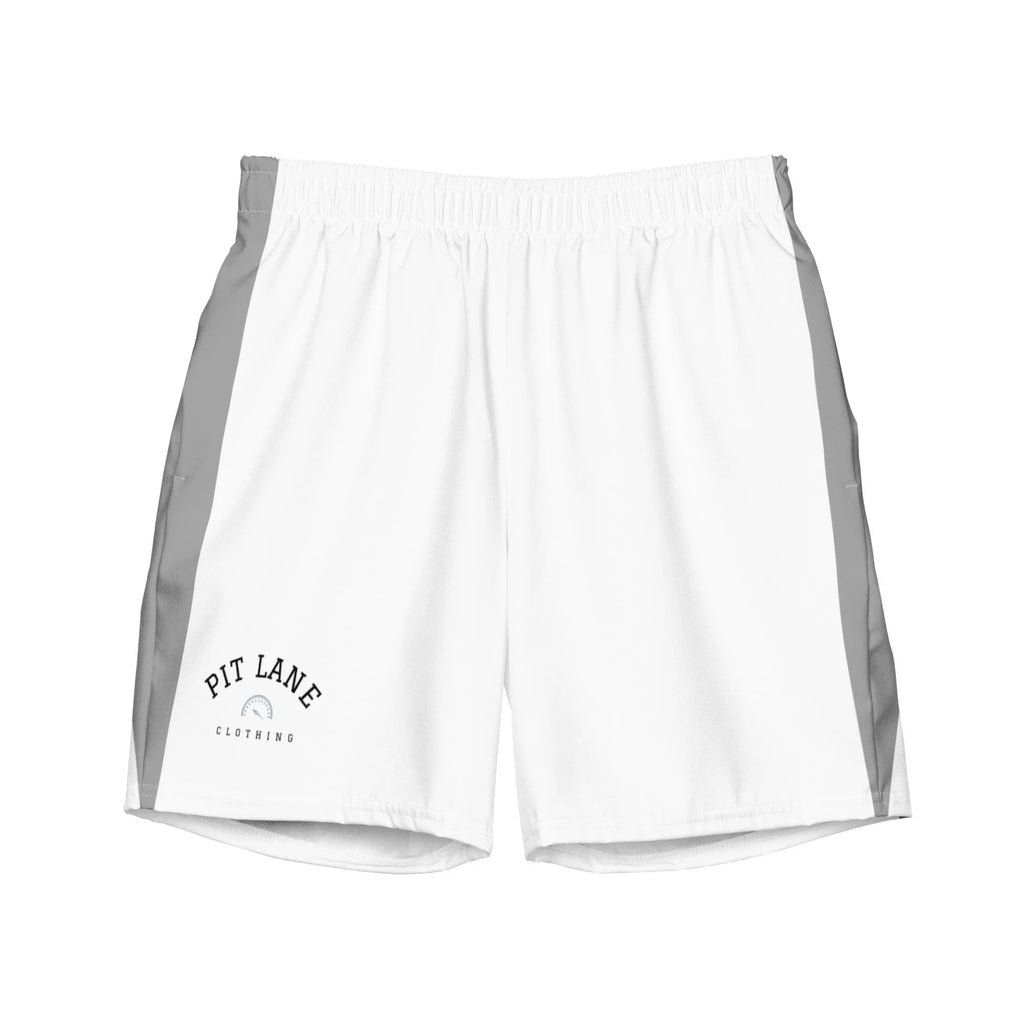 Pit Lane Clothing: European style swim trunks - white flag