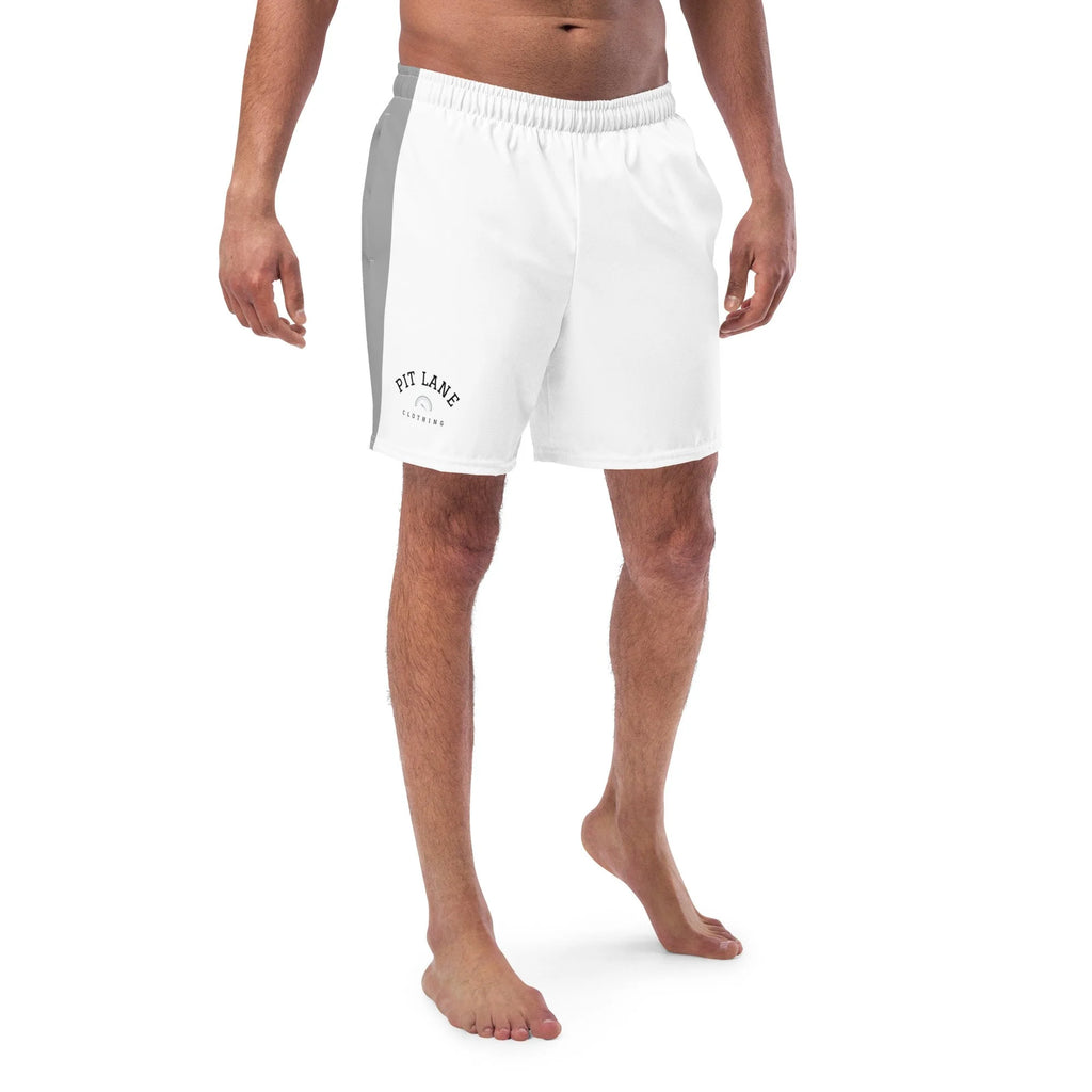 Pit Lane Clothing: European style swim trunks - white flag