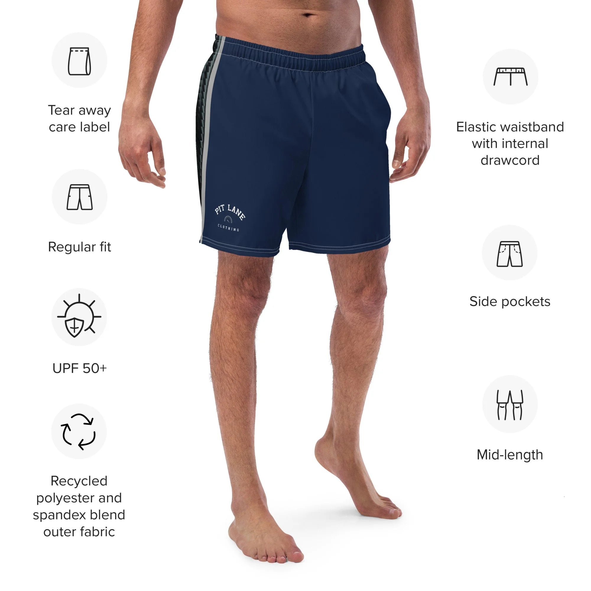 Pit Lane Clothing: European style swim trunks - Carbon fibre / Navy