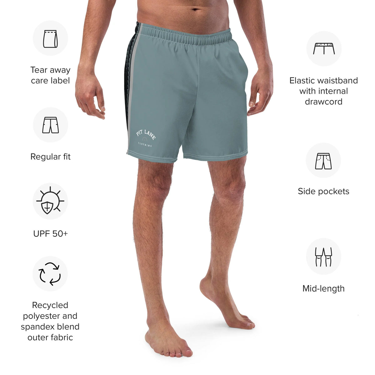 Pit Lane Clothing: European style swim trunks - Carbon fibre / Fuel