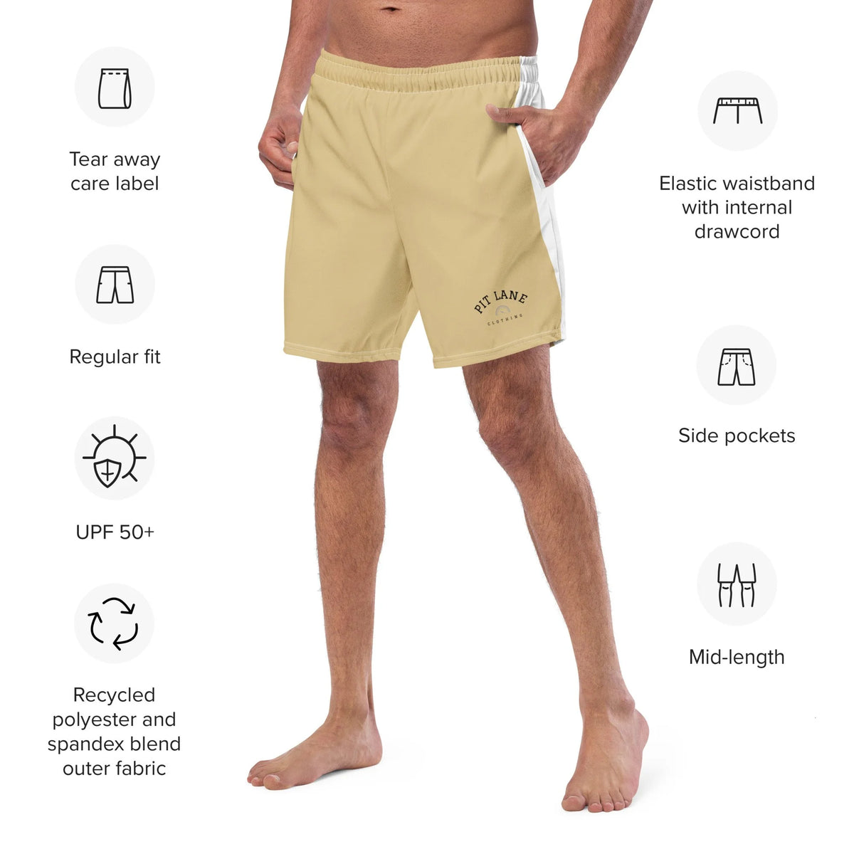 Pit Lane Clothing: European style swim trunks - Sandtrap