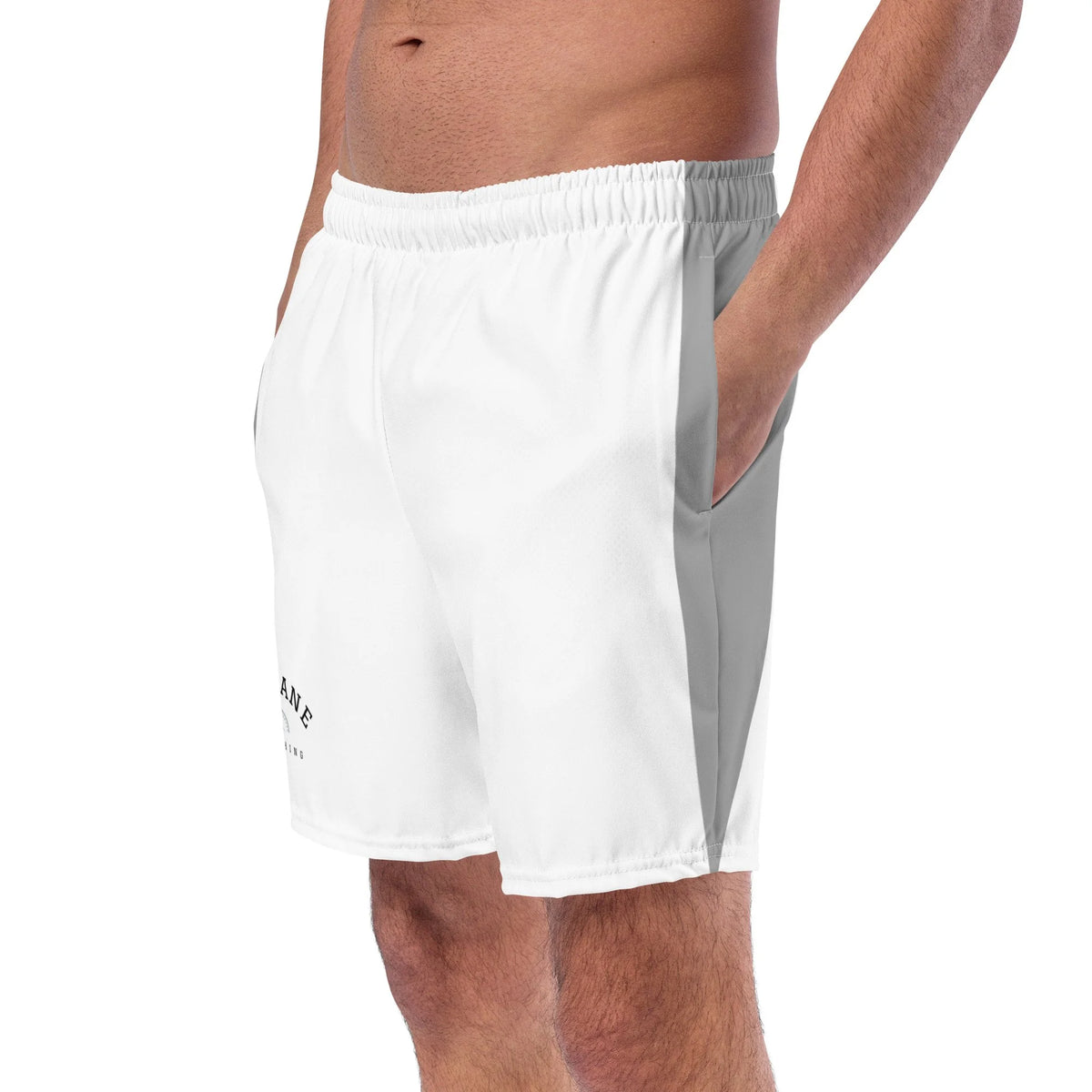 Pit Lane Clothing: European style swim trunks - white flag