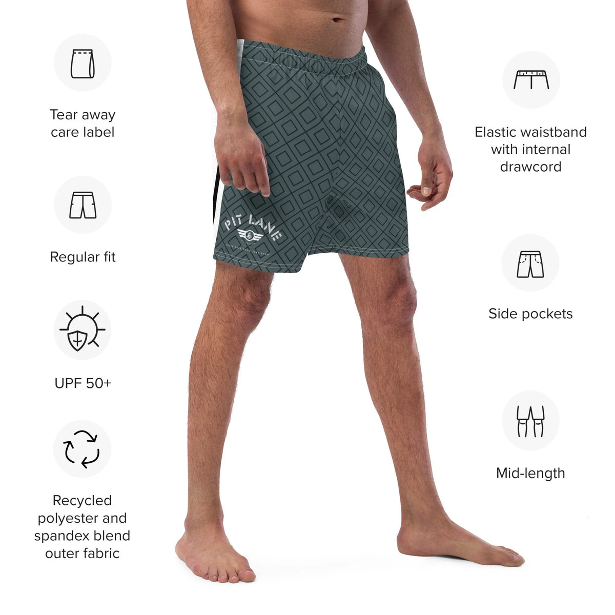 Pit Lane Clothing: European style swim trunks- Carbon fibre / ashphalt