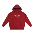 A red pullover hoodie with a gold 'PIT LANE' winged logo printed on the chest and a small gold logo on the left sleeve, shown against a plain white background.