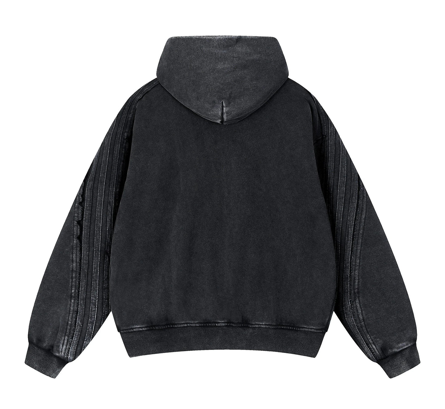 PIT LANE CLOTHING: Snow Washed Tape Raw Edge Hoodie - Black