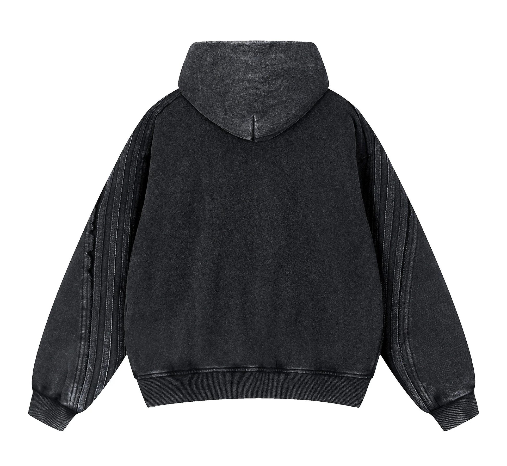 PIT LANE CLOTHING: Snow Washed Tape Raw Edge Hoodie - Black