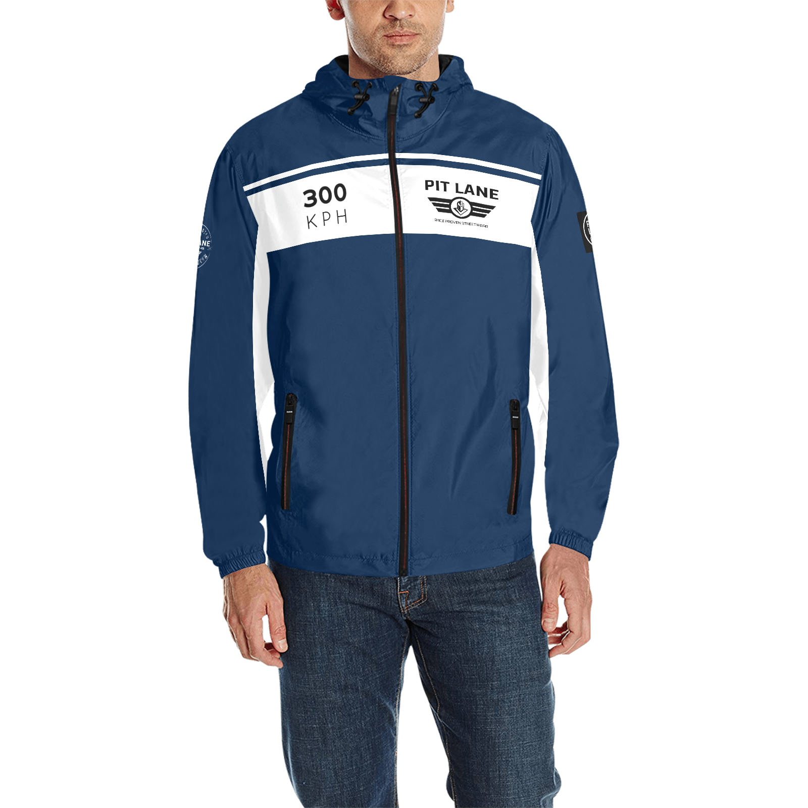 Racing Jacket – Hooded with Quilted Lining – Blue & White | PIT LANE CLOTHING