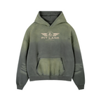 Pit Lane Clothing: 400 GSM Heavyweight Frayed Sunfade Box Fleece Hoodie - Green/Grey