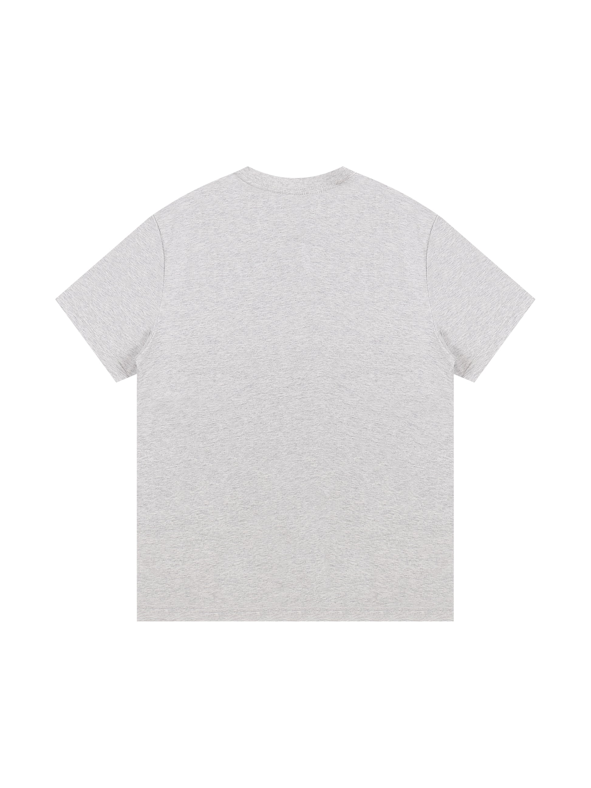 A light gray heather short-sleeve t-shirt shown from the back, photographed flat against a solid white background.