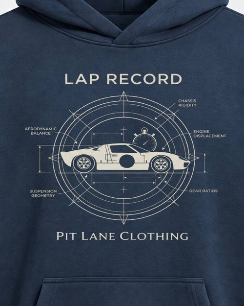 'Lap Record' Heavyweight Fleece Hoodie - Navy