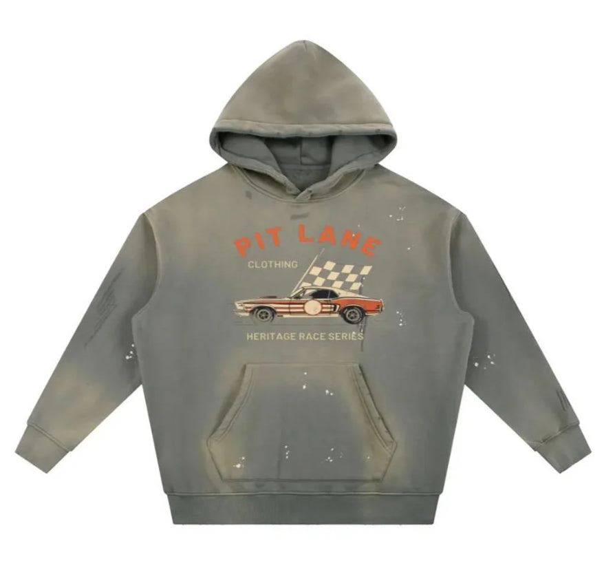 Pit Lane Clothing: Heritage Series Vintage Washed Frayed Fleece Hoodie