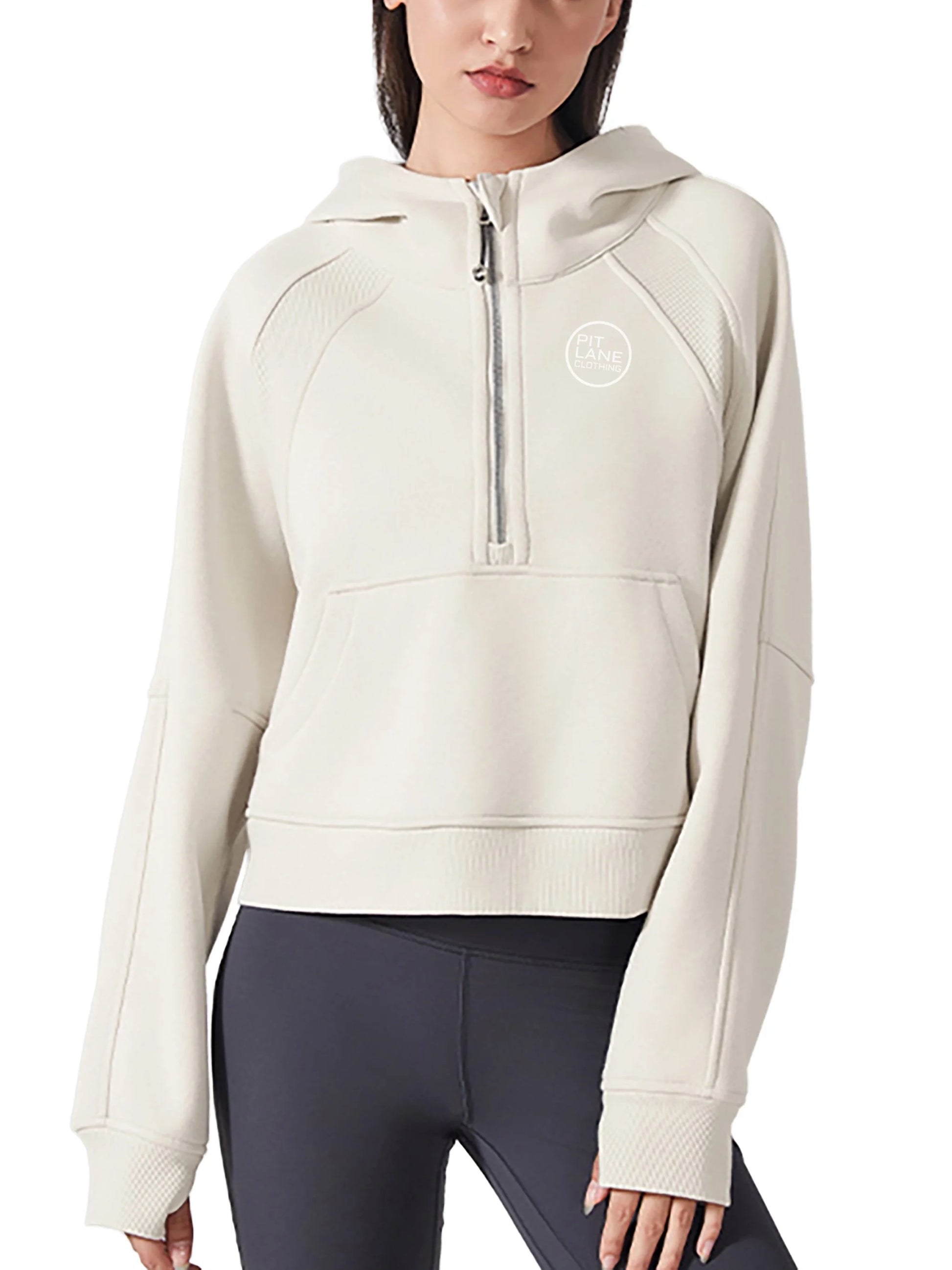Pit Lane Clothing: Womens Track Cropped Half-Zip Hoodie - Sand