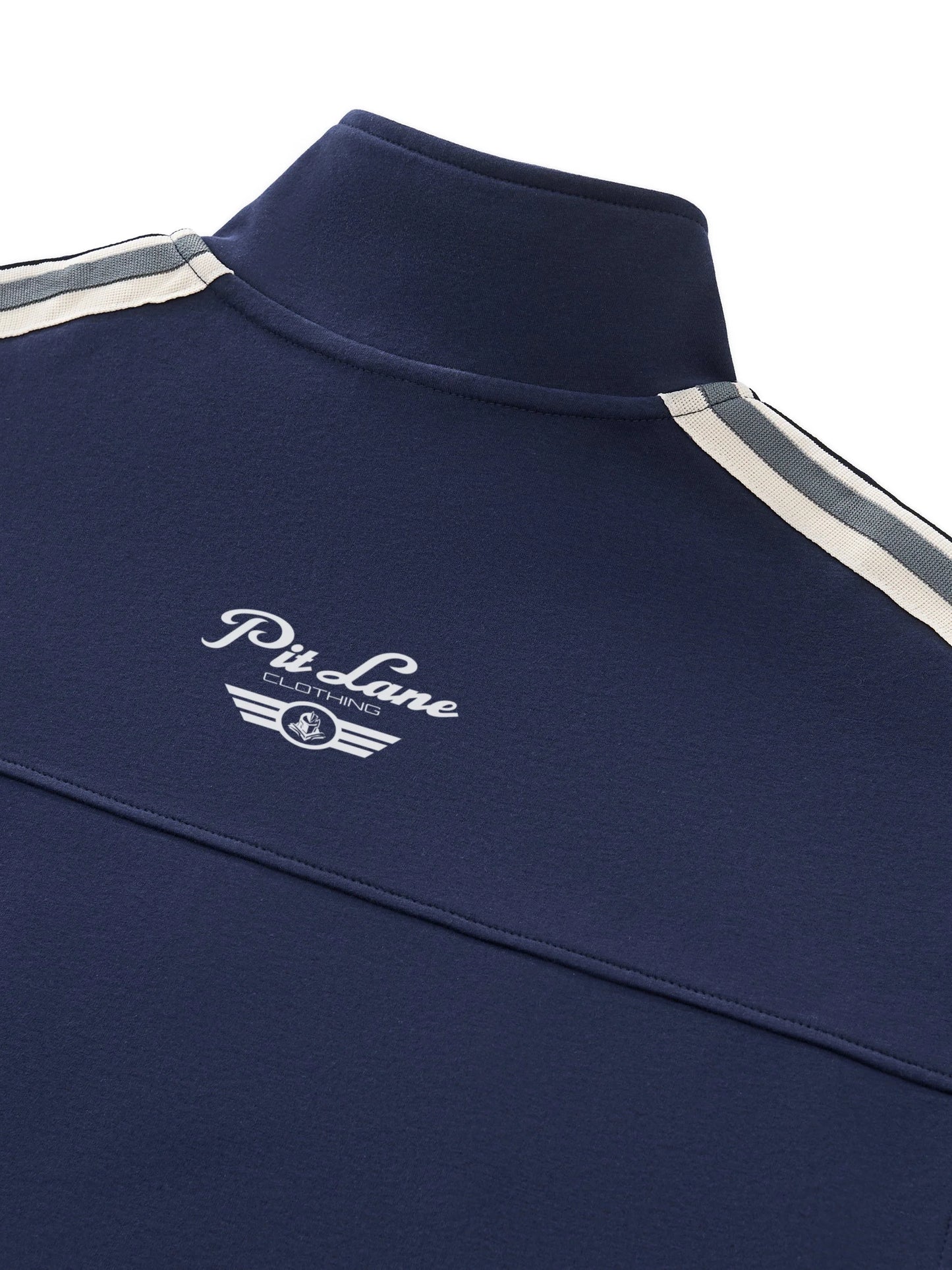 Pit Lane Clothing: Contrast Side-Stripe Stand Collar Jacket - Navy
