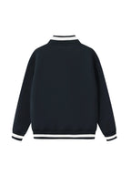 Pit Lane Clothing: Contrast Piping Zip Bomber Jacket - Navy Blue