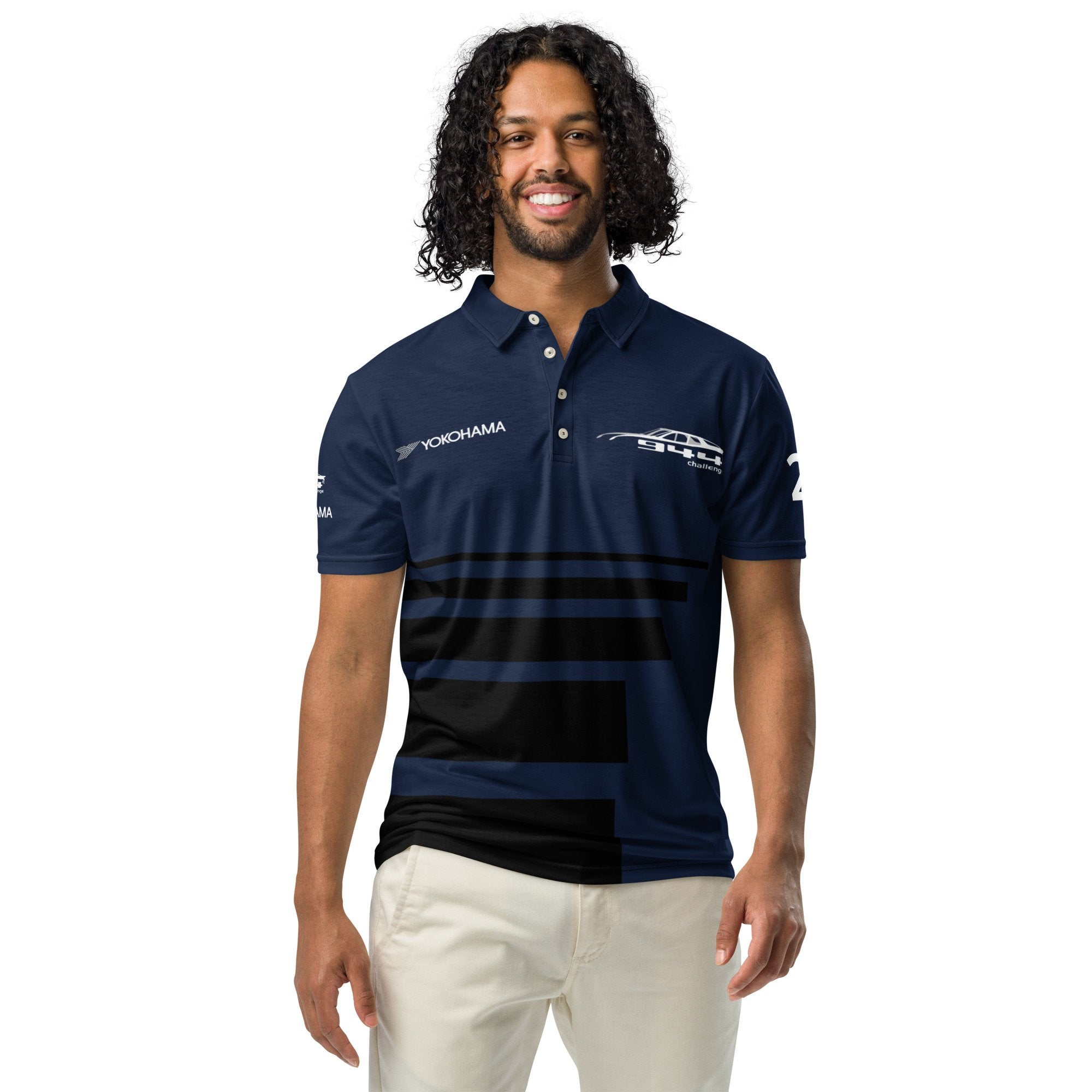 944 Challenge Series Official slim fit polo - Navy/black stripe