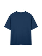 A navy blue short-sleeve crewneck t-shirt shown from the back, isolated on a solid white background.