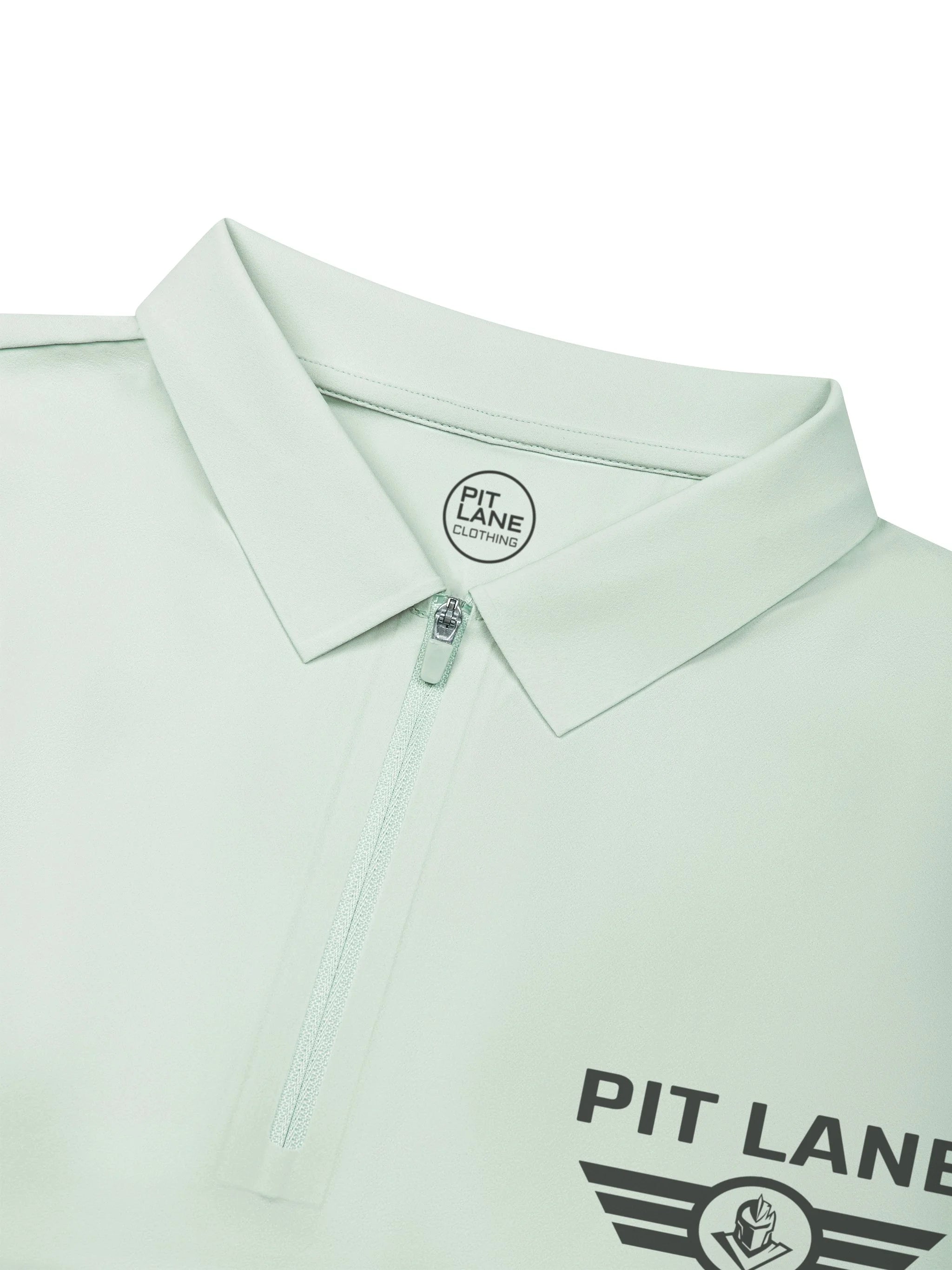 Pit Lane Clothing: Quarter-Zip Performance Polo Shirt - Light Green