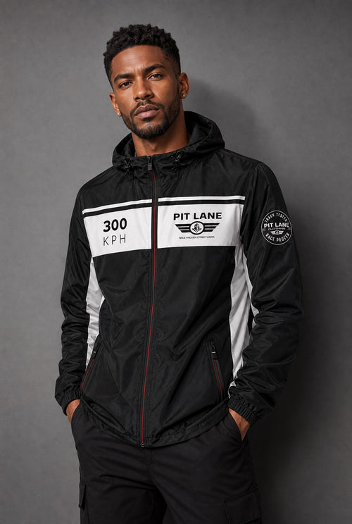 300 KPH Waterproof Quilted Race Jacket – Black With White Stripe