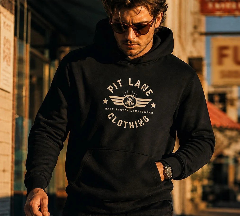 PIT LANE CLOTHING: Oversize Fleeced 'Race Proven Streetwear' Hoodie - Full carbon Black