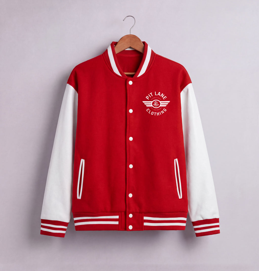 Pit Lane Clothing Fleeced Varsity Jacket - Red