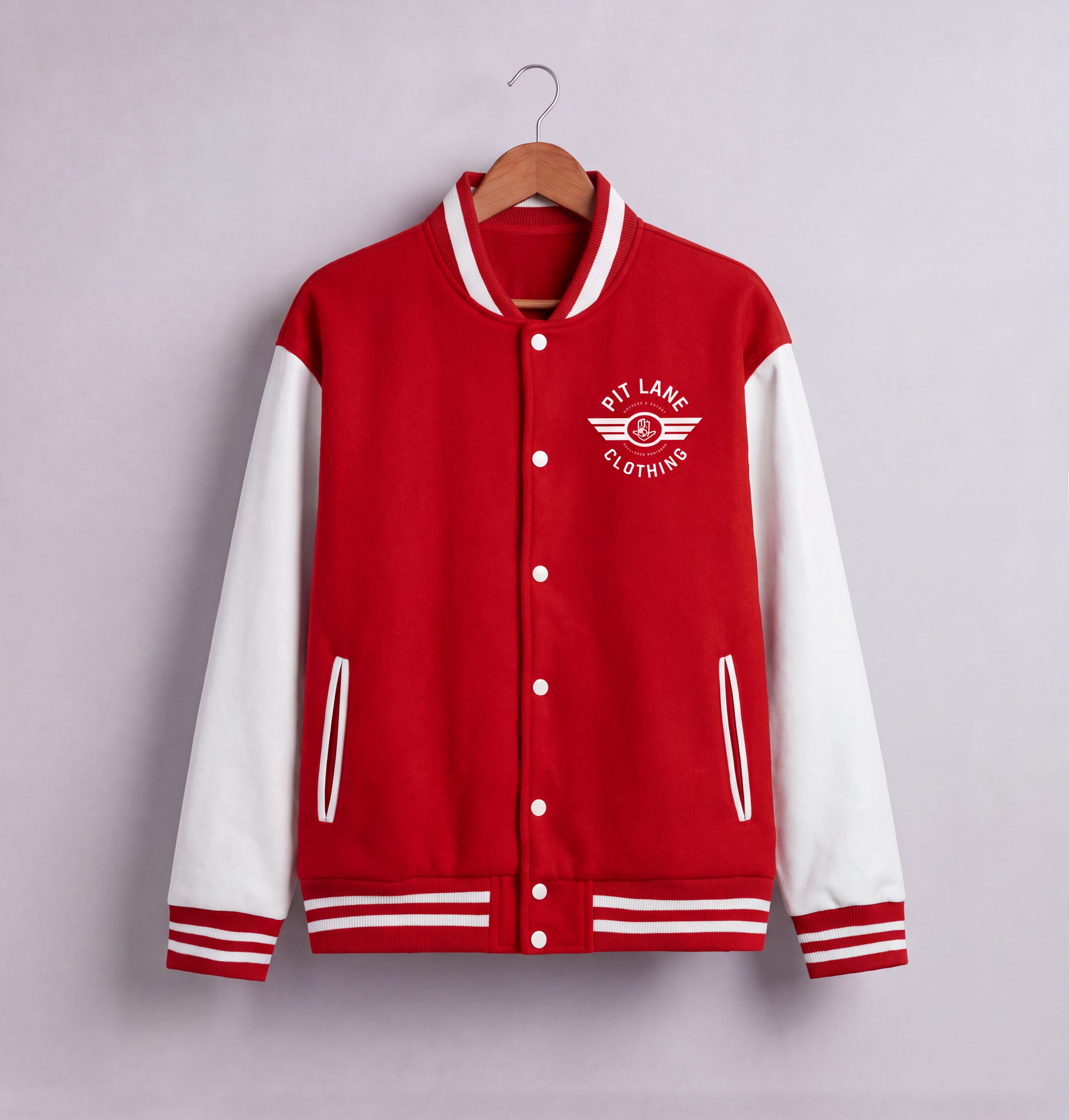 Pit Lane Clothing Fleeced Varsity Jacket - Red